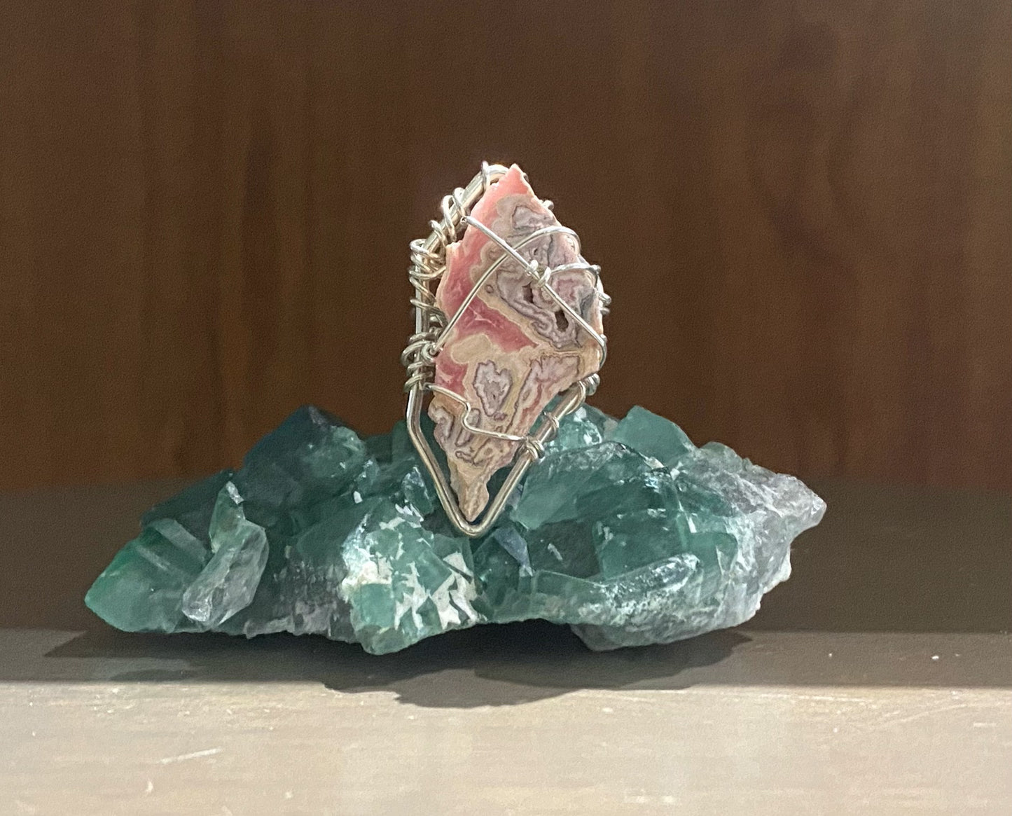 SILVER+RHODOCHROSITE RING