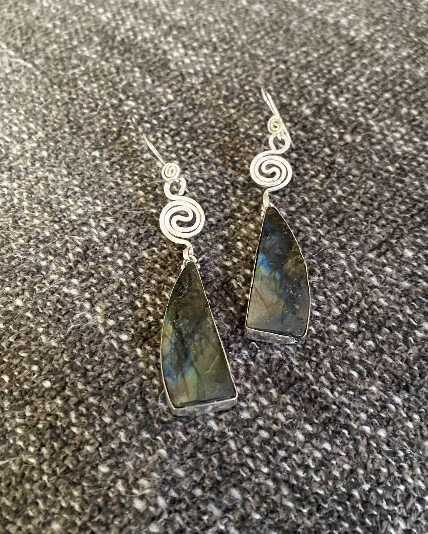 SILVER+BRASS+LABRADORITE EARRINGS