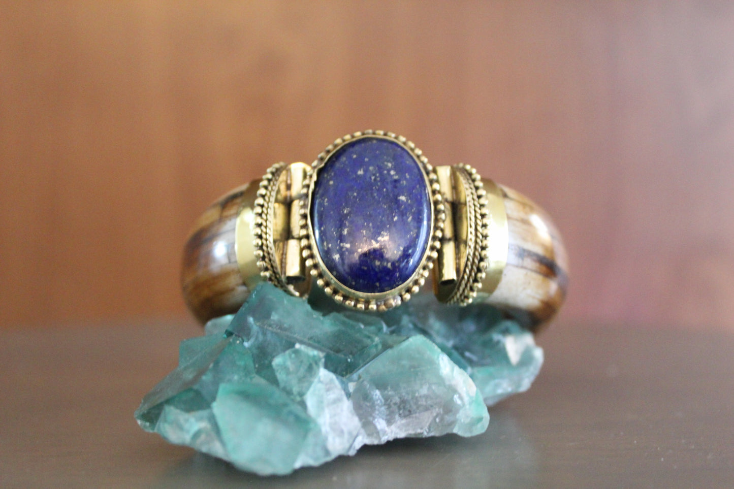 BRASS+LAPIS LAZULI+BUFFALO BONE BANGLE BRACELET
