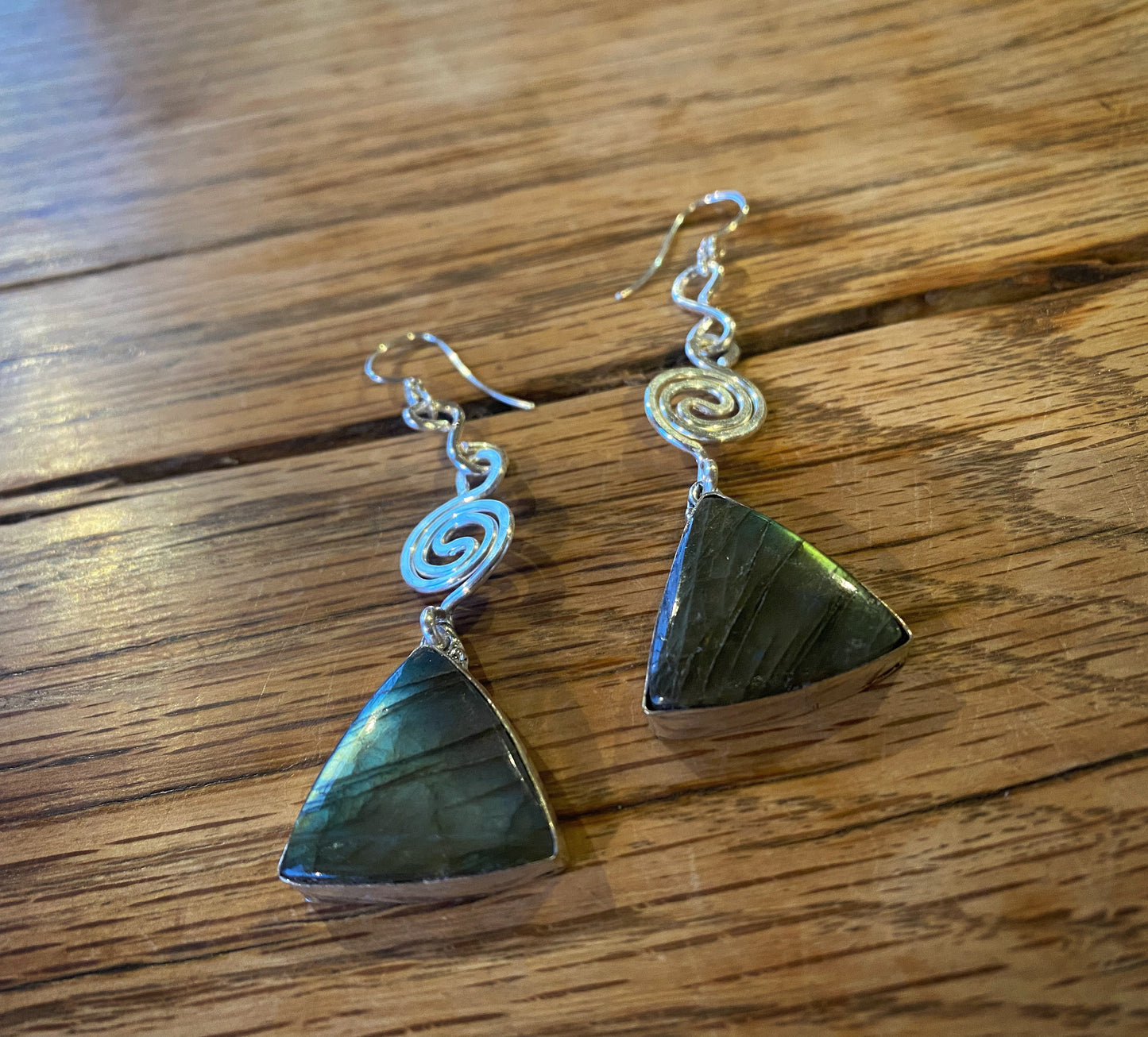 SILVER+BRASS/SILVER LABRADORITE EARRINGS