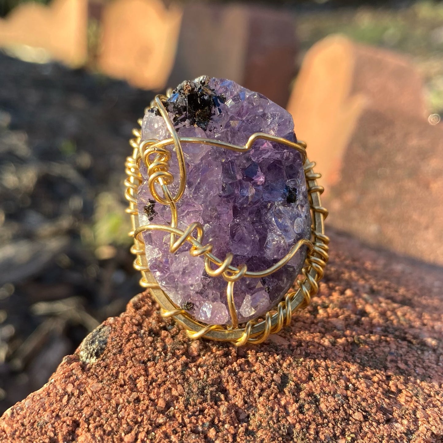 BRONZE+RAW AMETHYST RING