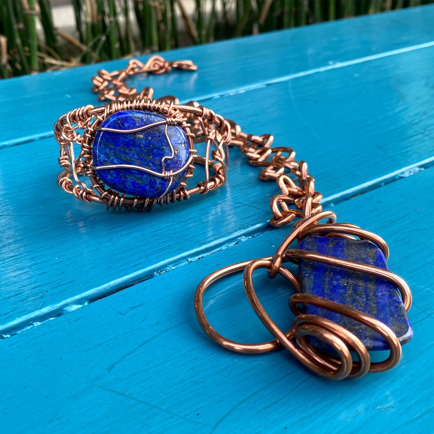 ✨LOVELY✨COPPER+ LAPIS LAZULI NECKLACE & BRACELET SET