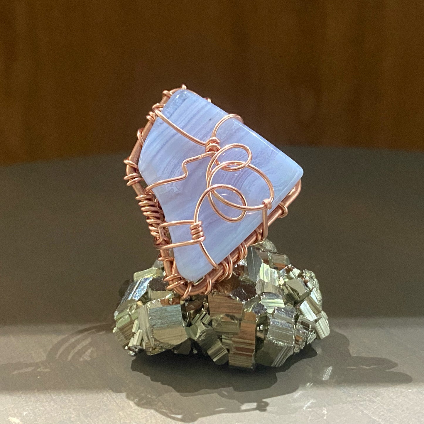 COPPER+BLUE LACED AGATE RING