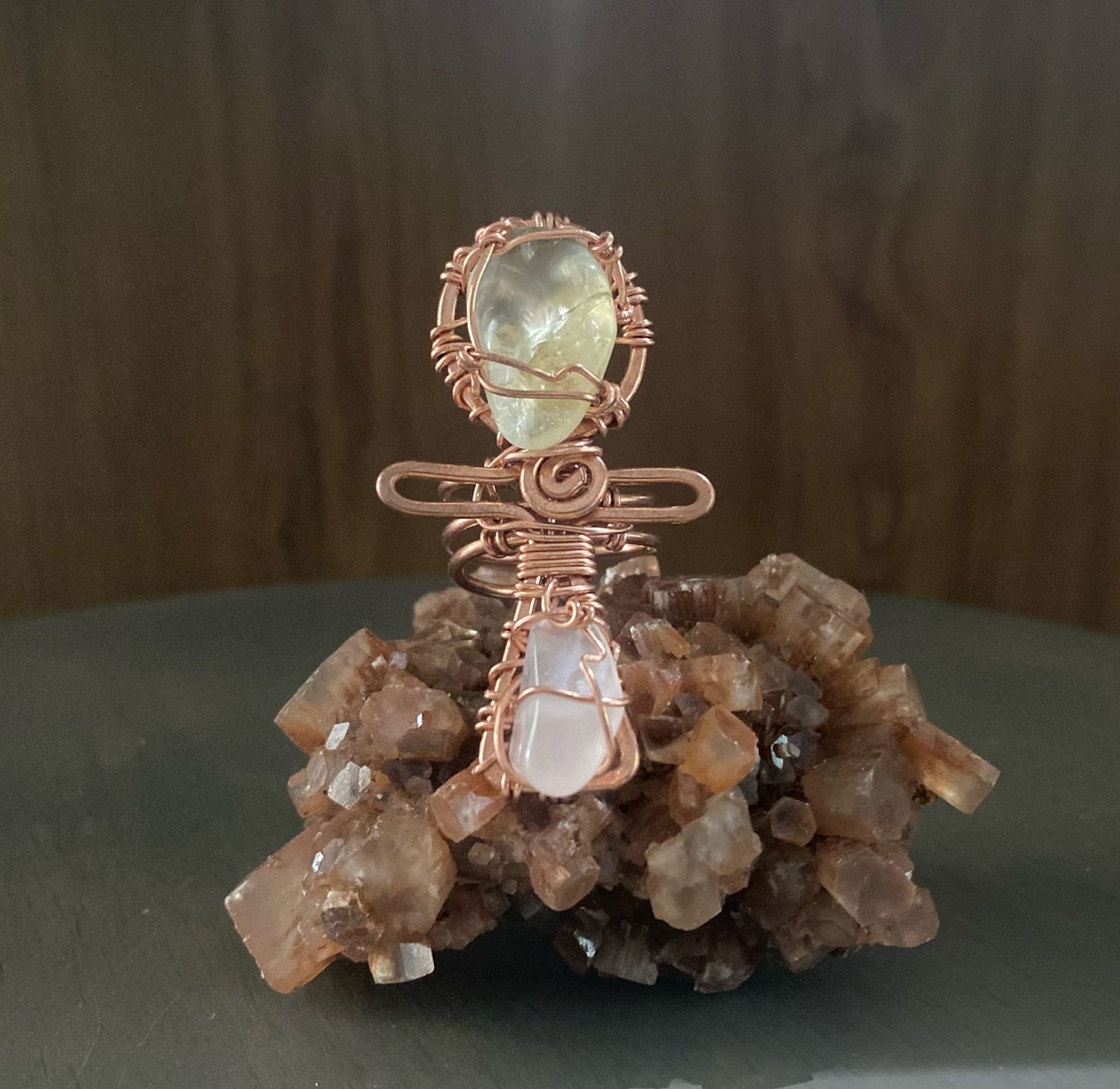 COPPER+CITRINE+ROSE QUARTZ RING