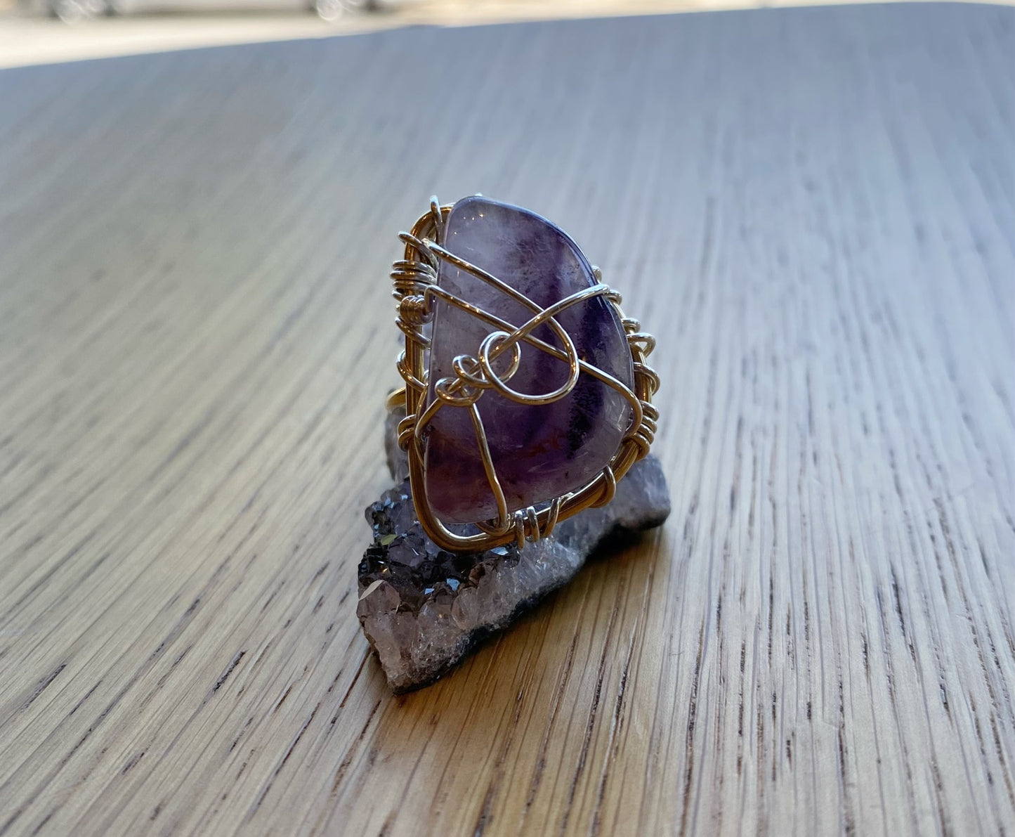 BRONZE+SILVER AMETHYST RING