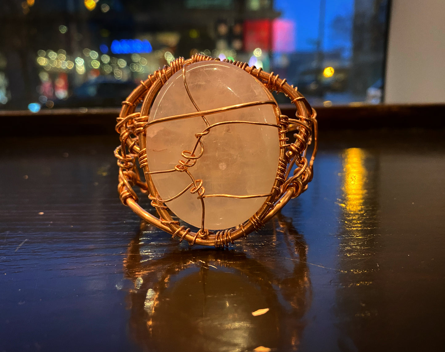 COPPER+ROSE QUARTZ CHUNKY CUFF BRACELET