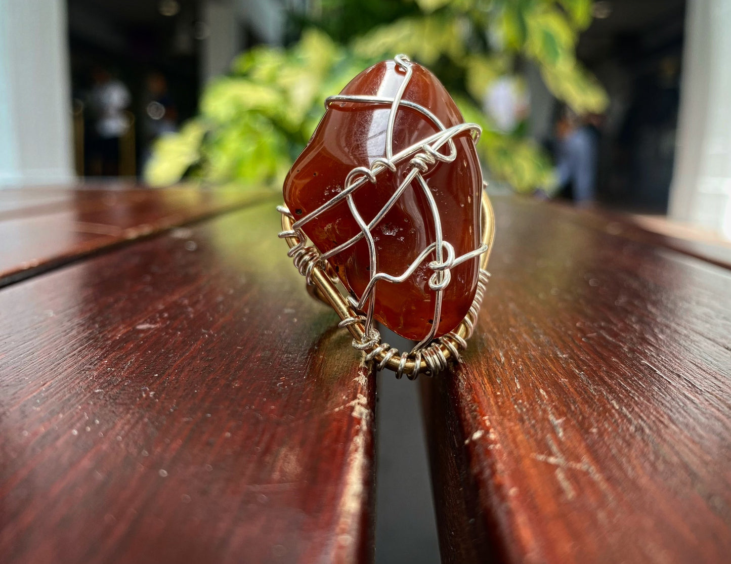 CHUNKY BRONZE+SILVER +CARNELIAN RING