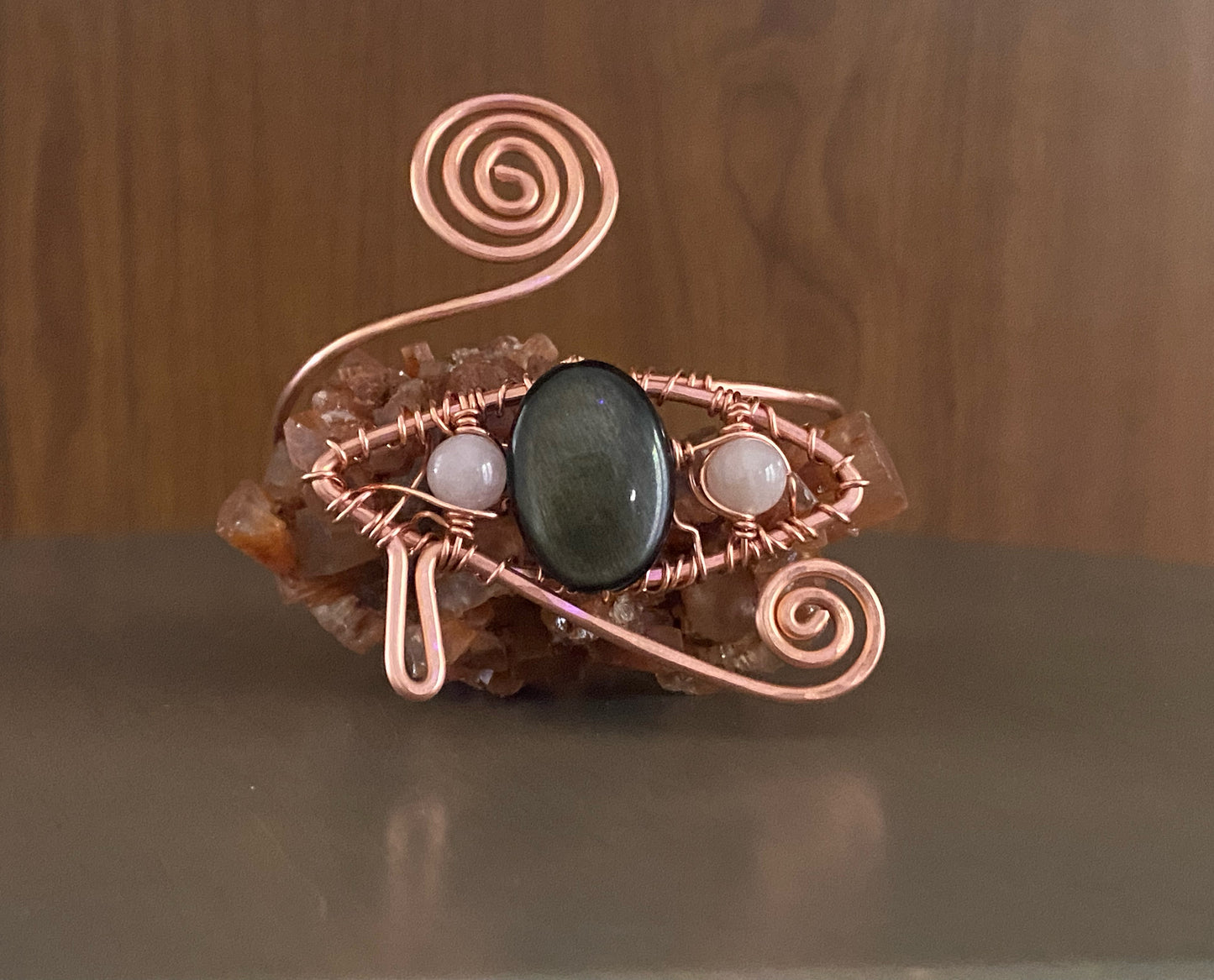 COPPER+GOLDEN SHEEN OBSIDIAN+ROSE QUARTZ