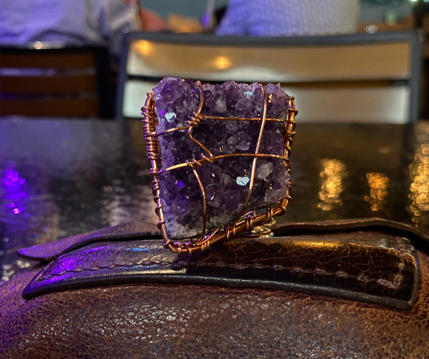 CHUNKY COPPER+AMETHYST RING