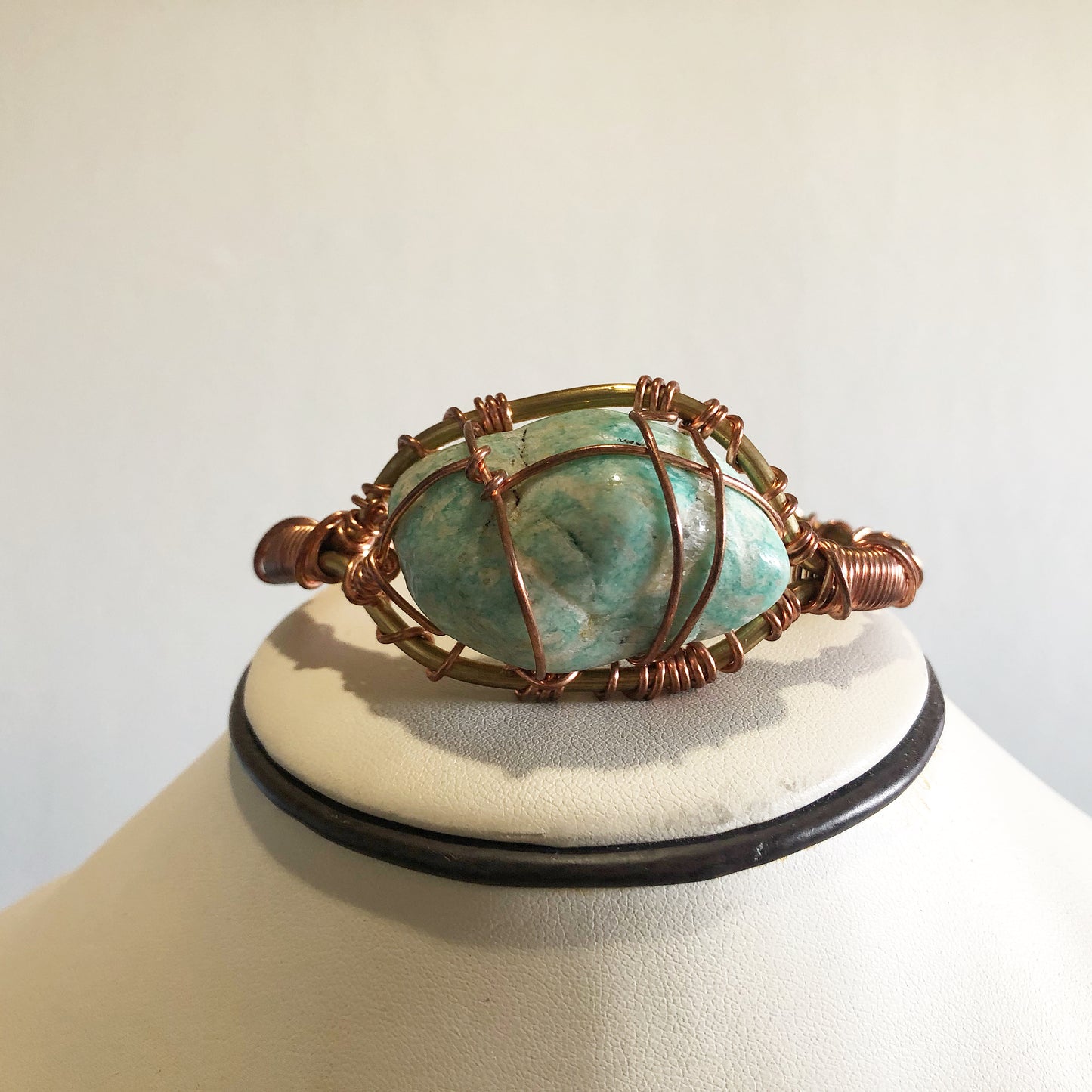BRONZE+COPPER+AMAZONITE CUFF BRACELET (LARGE)