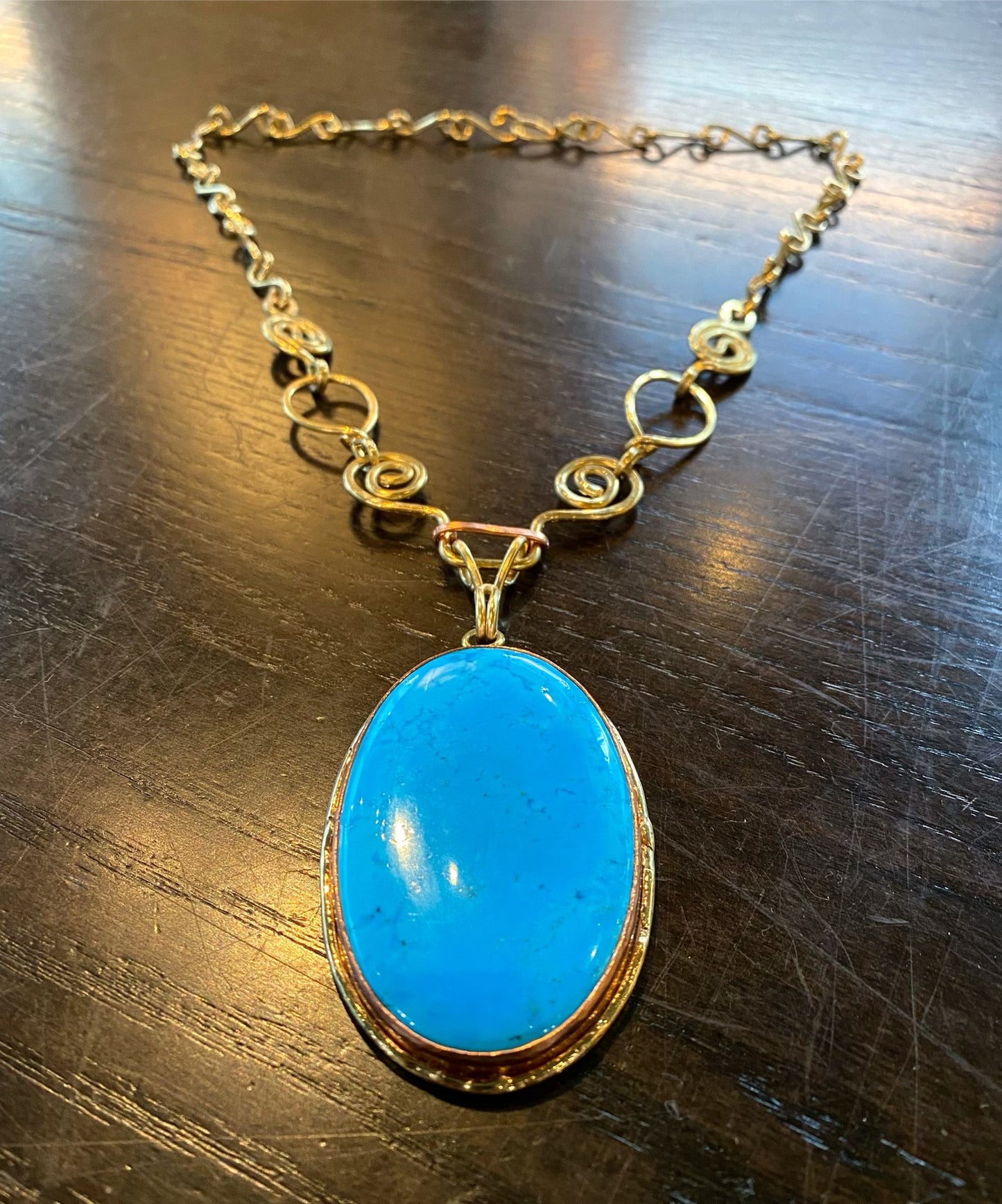 BRONZE+COPPER+BLUE HOWLITE NECKLACE