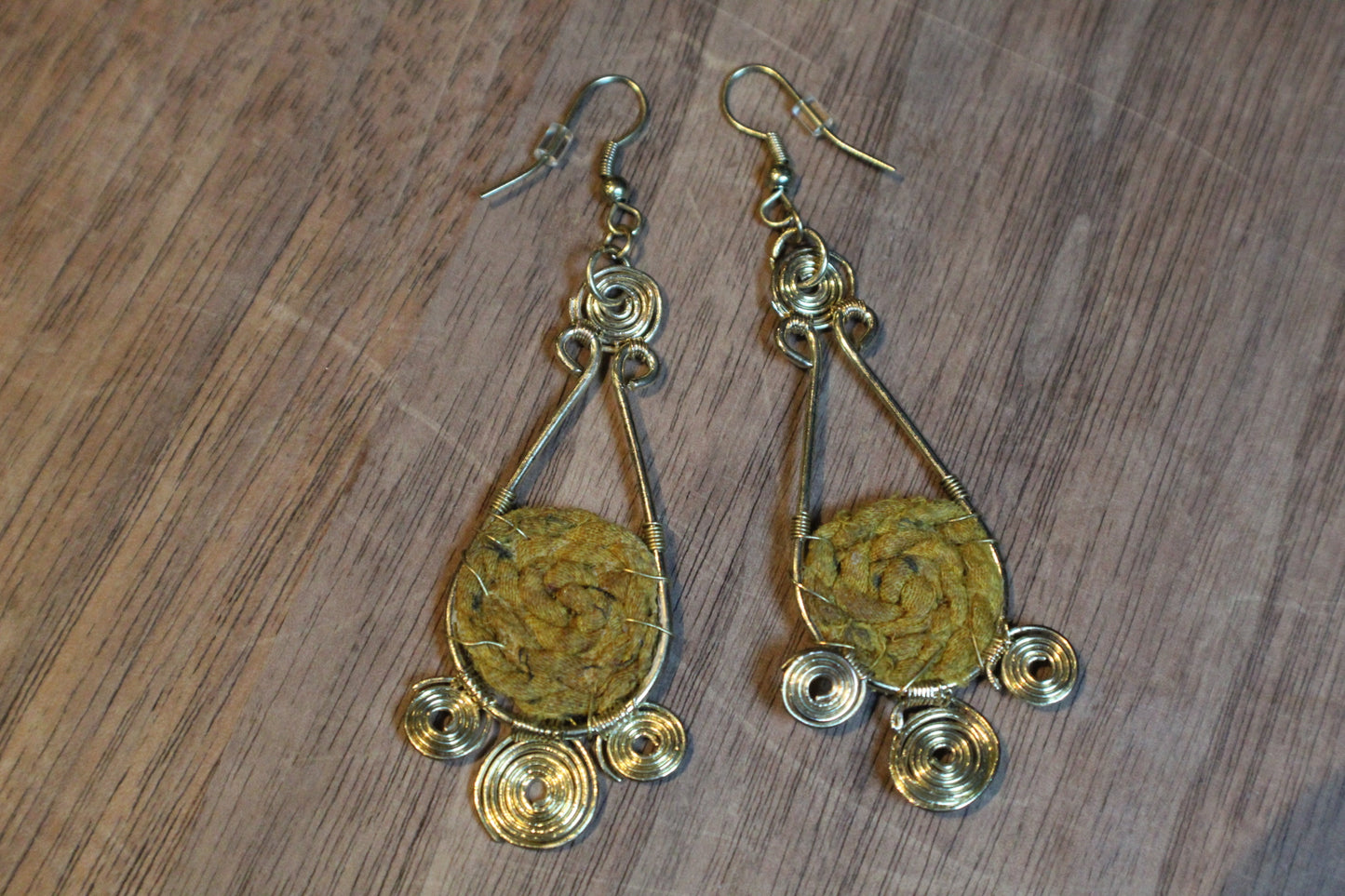 BRASS+STAMPED FABRIC EARRINGS