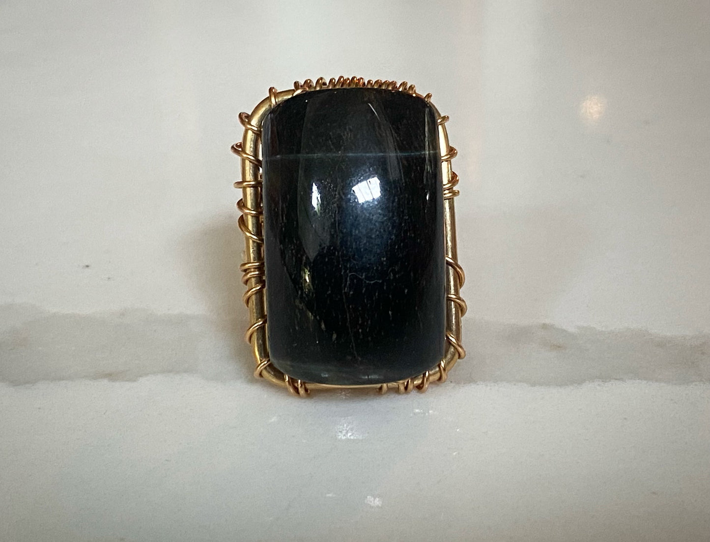 BRONZE+DEEP BLUE TIGERS EYE RING