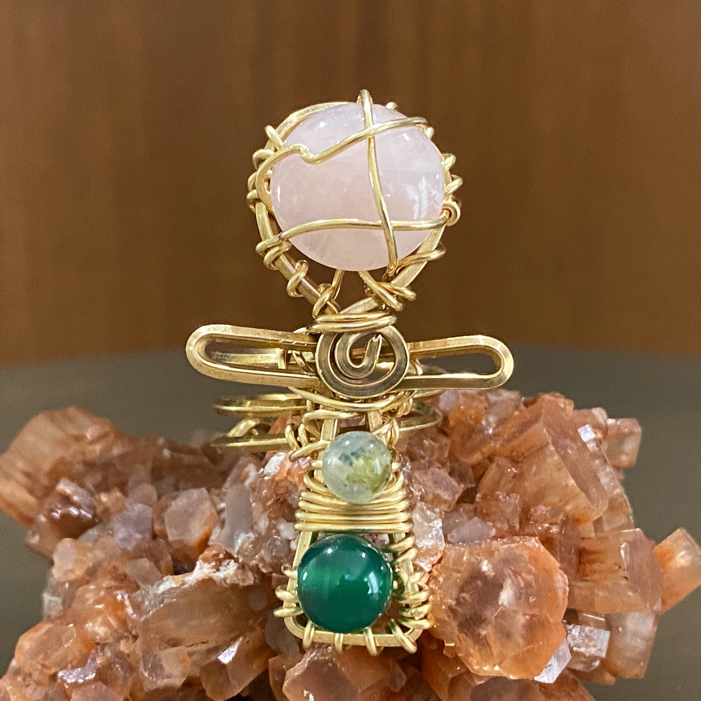 BRONZE+MULI-STONE ANKH RING