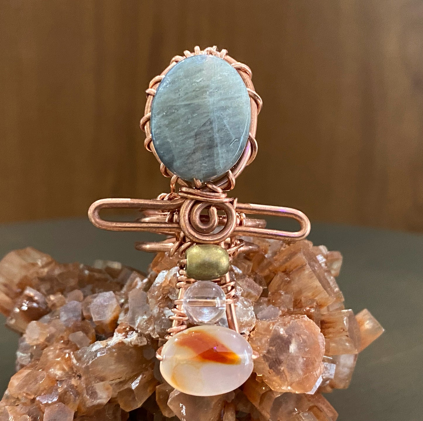 BRONZE+MULTI-STONE ANKH RING