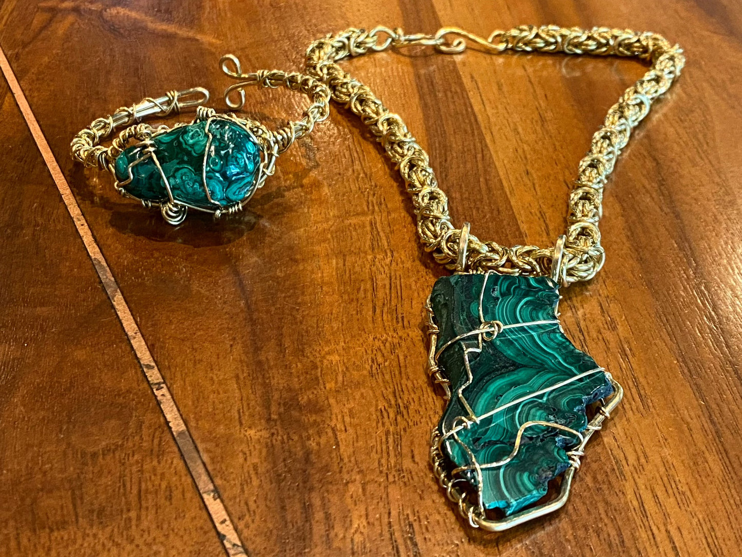 BRONZE+MALACHITE CUFF BRACELET