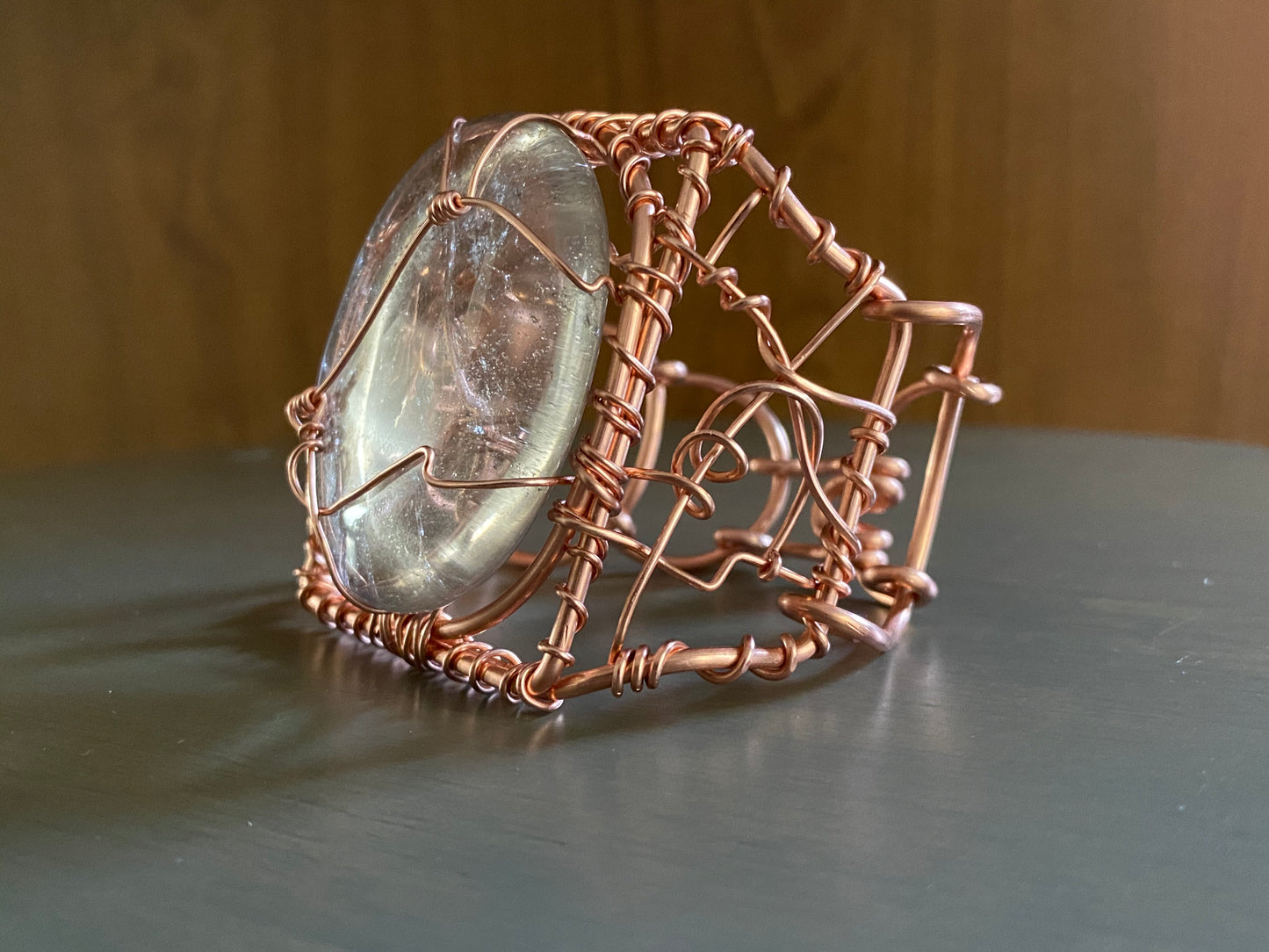 COPPER+SMOKEY QUARTZ CUFF BRACELET