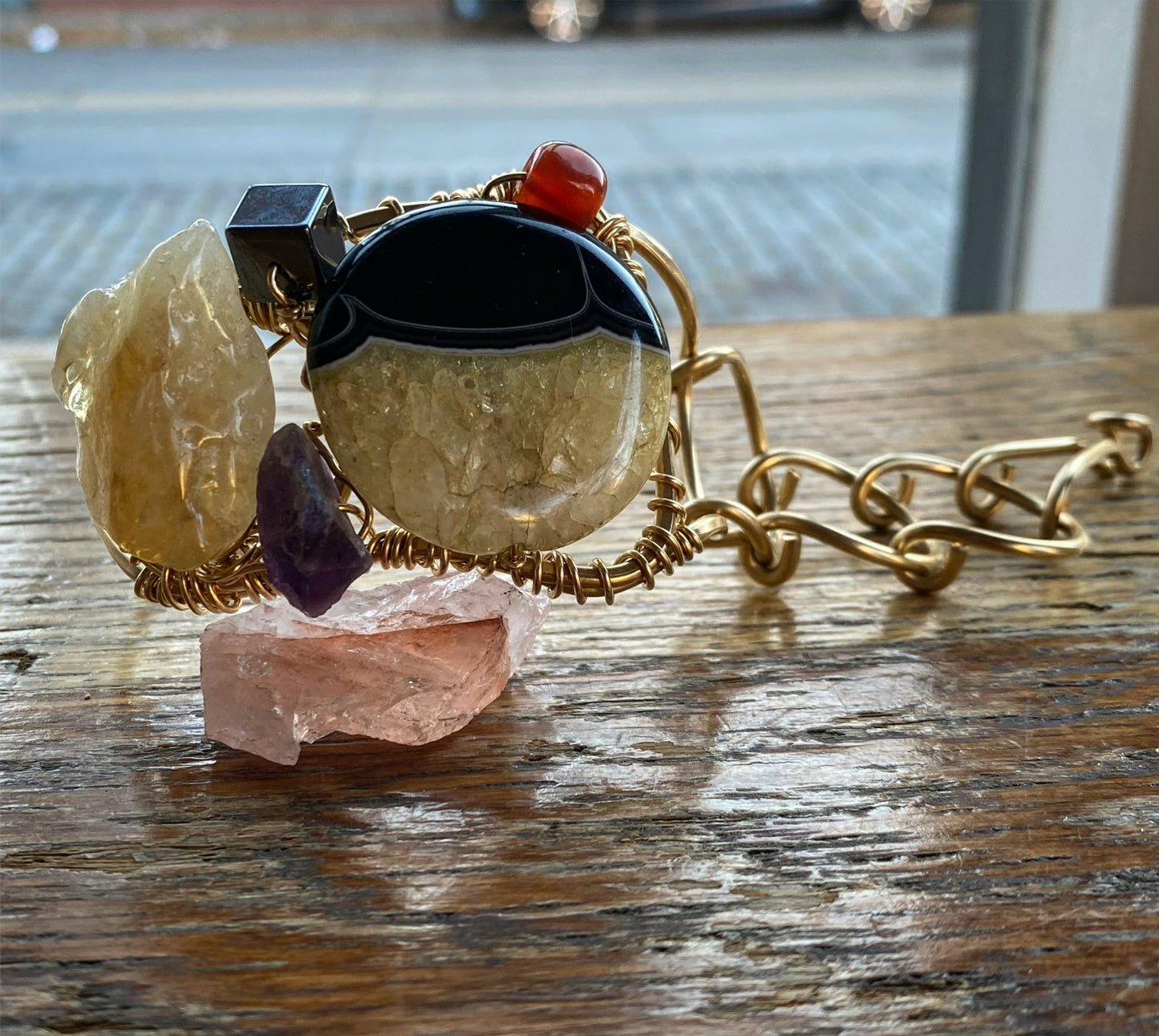 BRONZE+AGATE+ CITRINE+ CARNELIAN+HEMATITE+ AMETHYST BRACELET