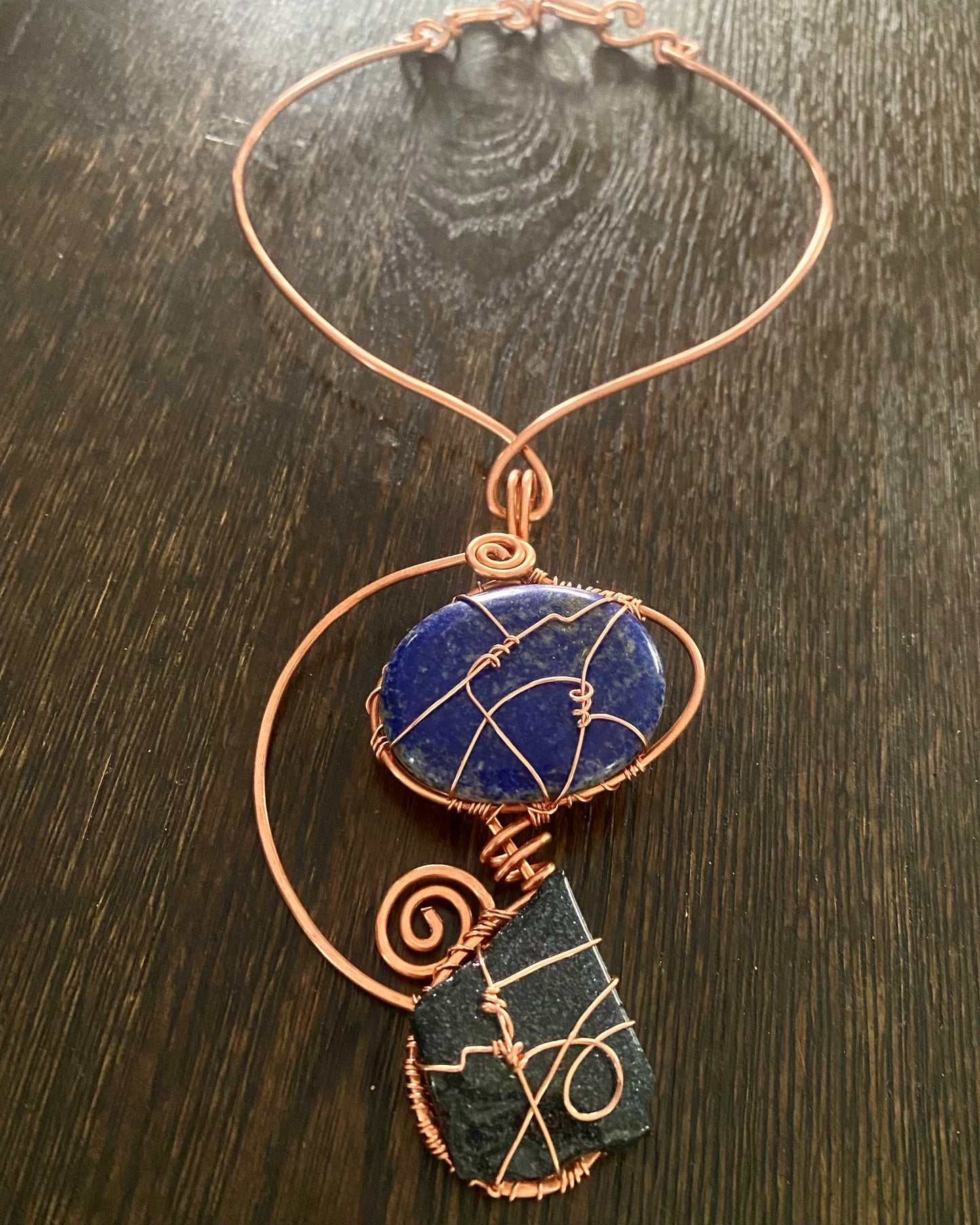 COPPER+LAPIS LAZULI+SPECULAR HEMATITE NECKLACE