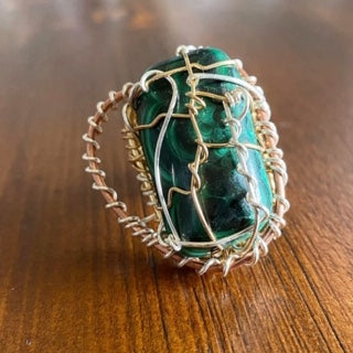 BRONZE+COPPER+SILVER MALACHITE "POWER" RING