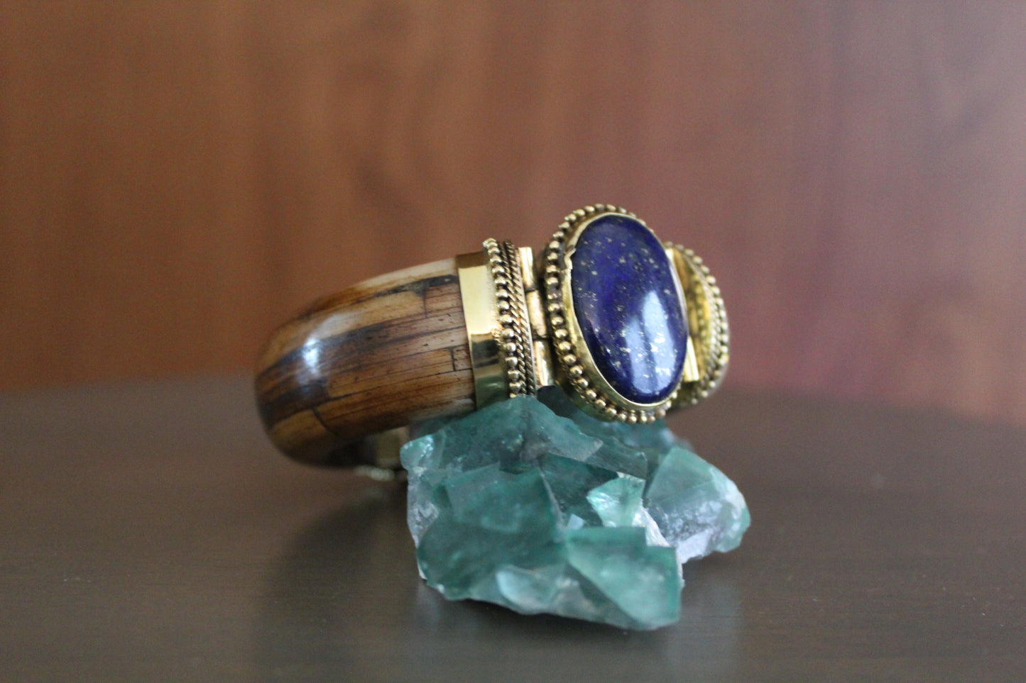 BRASS+LAPIS LAZULI+BUFFALO BONE BANGLE BRACELET