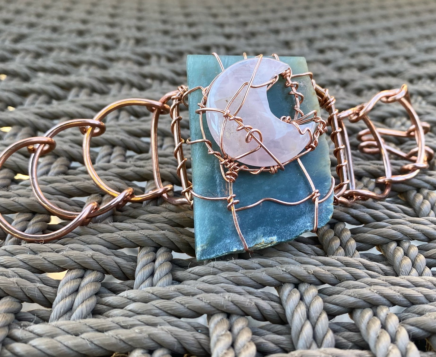 COPPER+JADE+ROSE QUARTZ ARCLINK BRACELET
