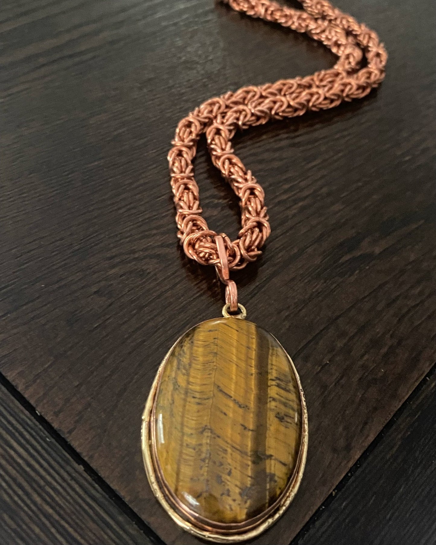 COPPER+TIGERS EYE BYZANTINE NECKLACE