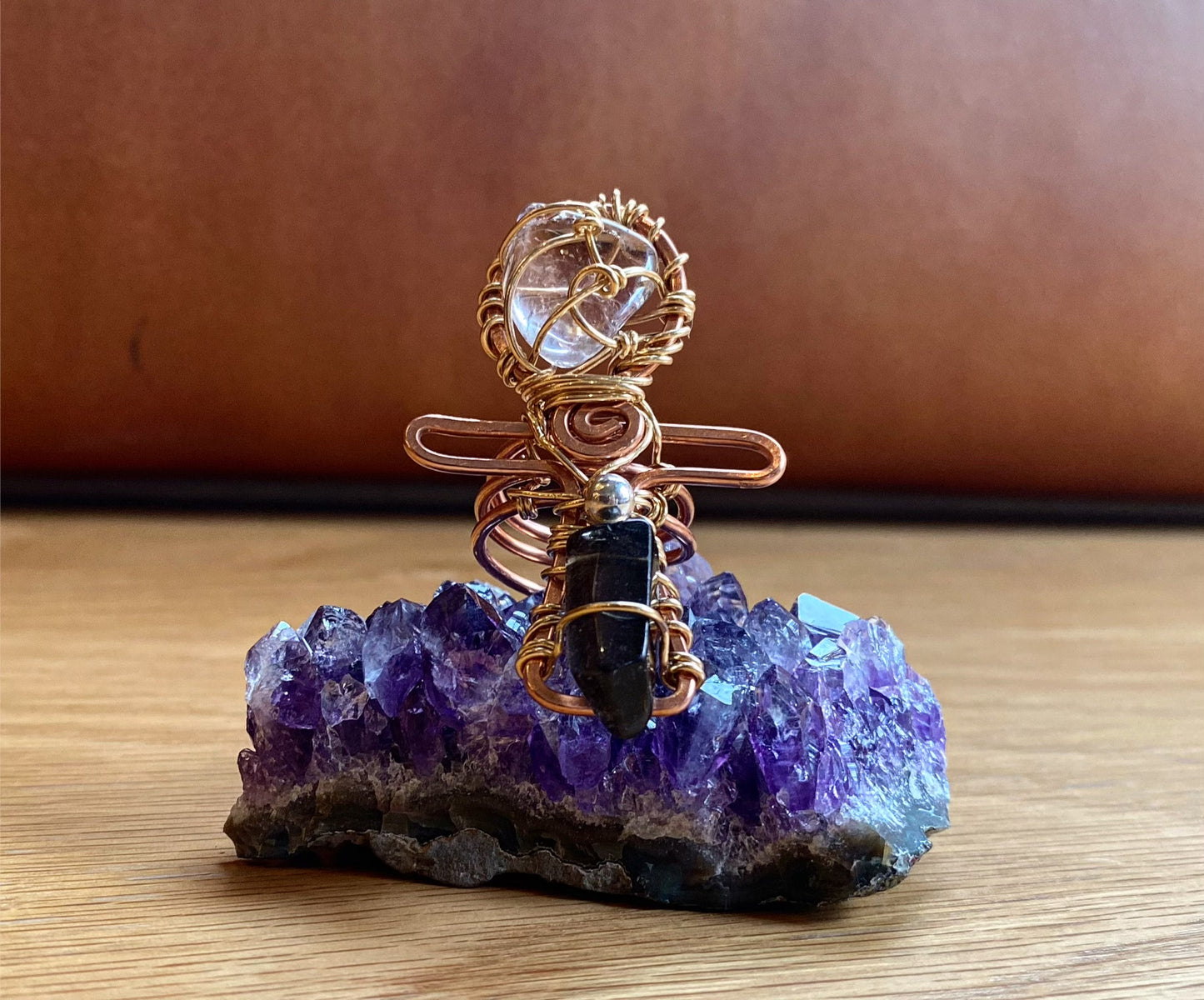 COPPER/BRONZE+ AMETRINE+SMOKEY QUARTZ ANKH RING