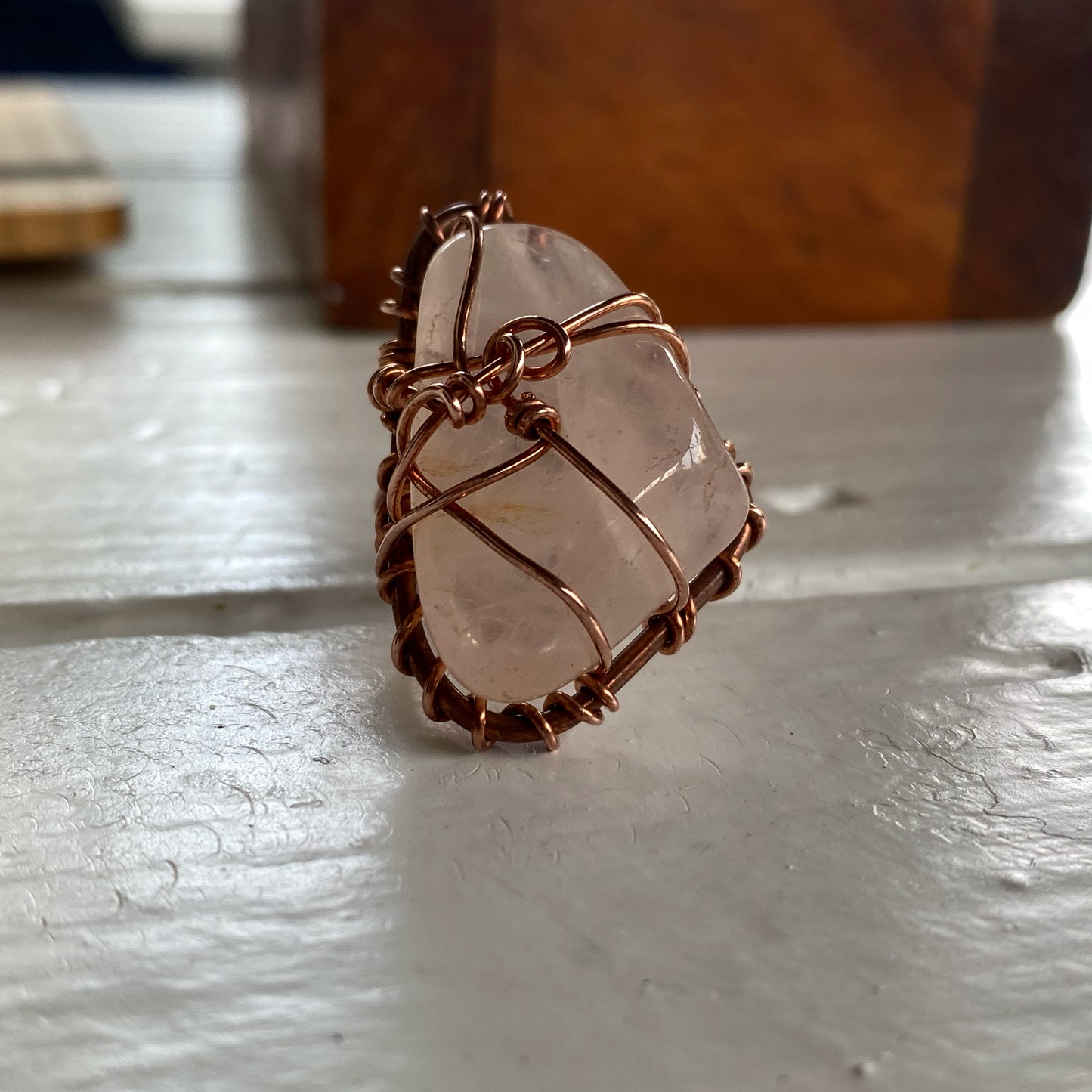 COPPER+ROSE QUARTZ RING