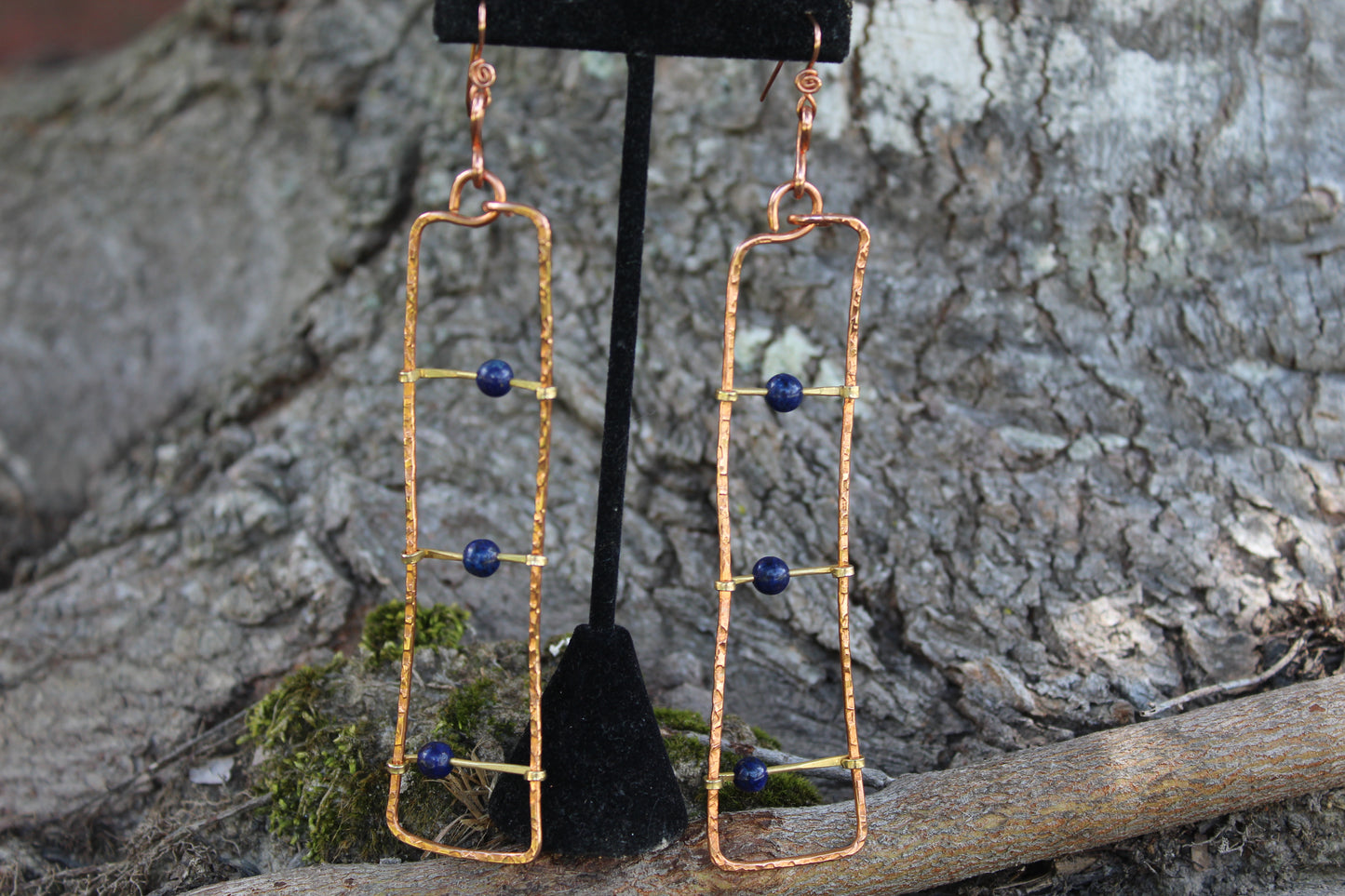 COPPER+BRONZE+LAPIS LAZULI EARRINGS