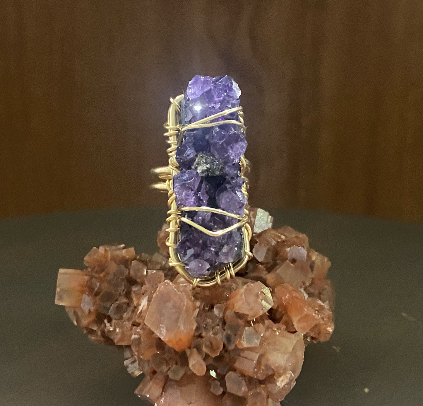 BRONZE+RAW AMETHYST RING