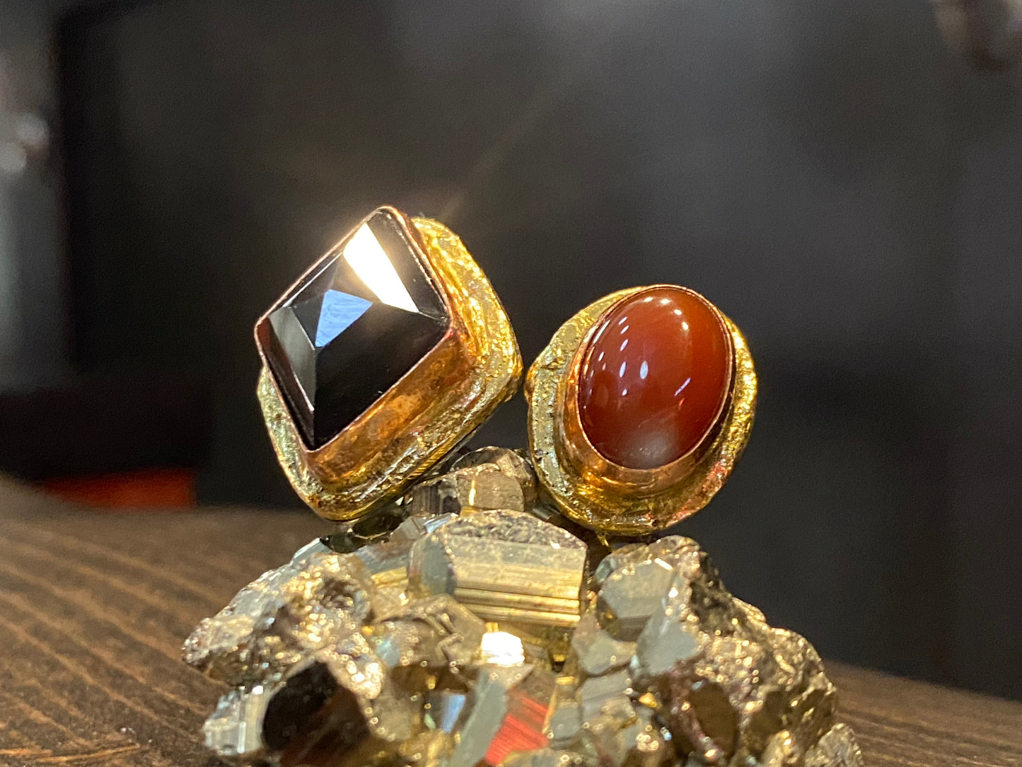 BRASS+COPPER+CARNELIAN+ONYX CUFF RING