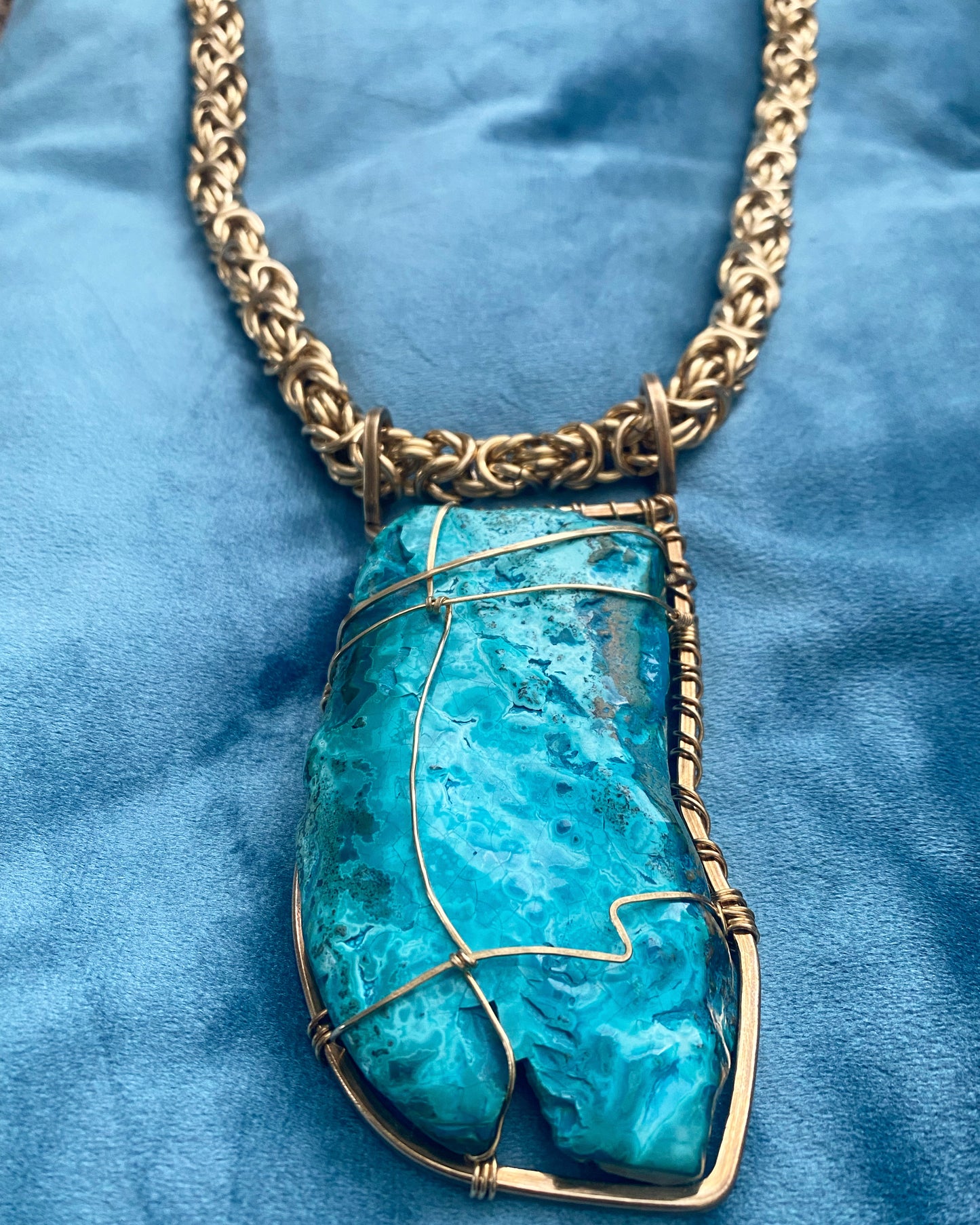 BRONZE+CHRYSOCOLLA BYZANTINE NECKLACE