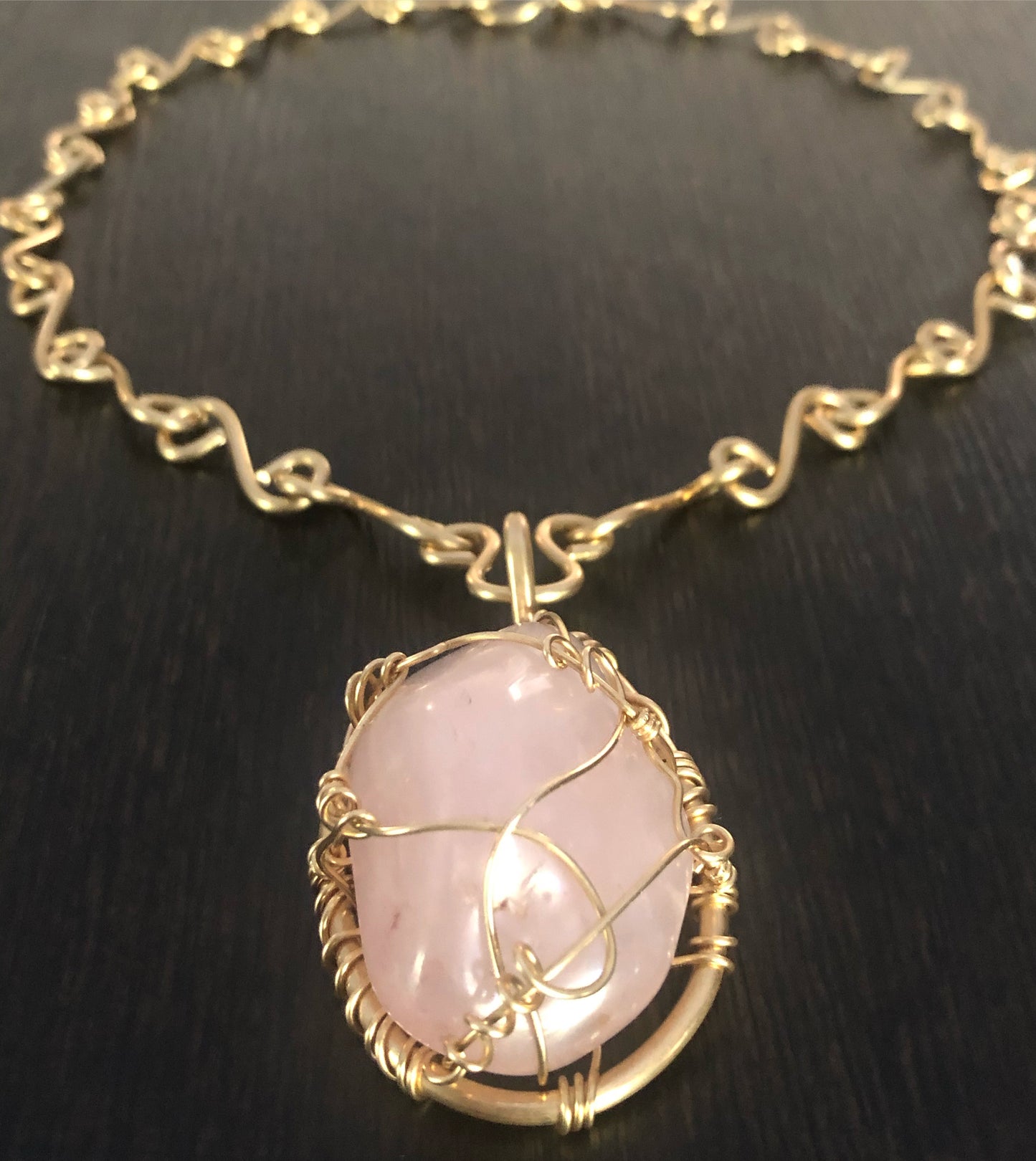 BRONZE+ROSE QUARTZ S-LINK NECKLACE