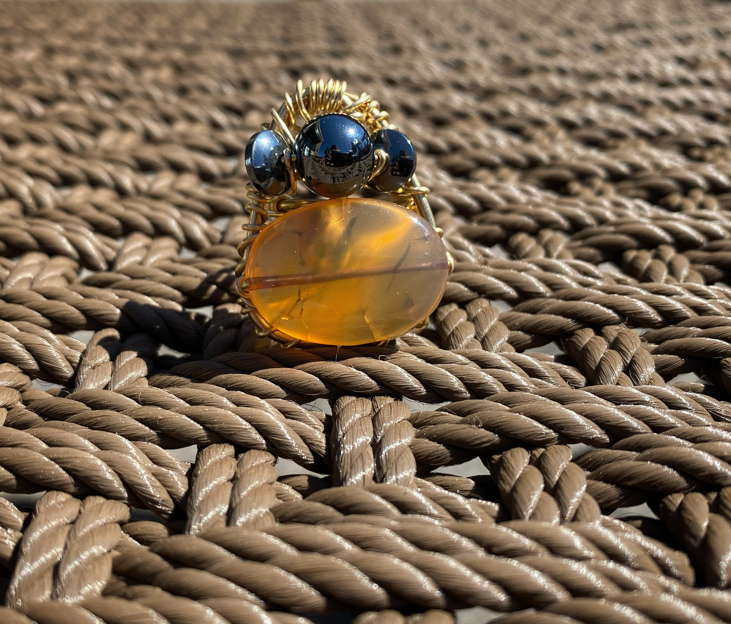 BRONZE+AGATE+HEMATITE RING