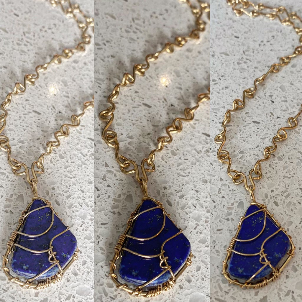 BRONZE+LAPIS LAZULI S-LINK NECKLACE