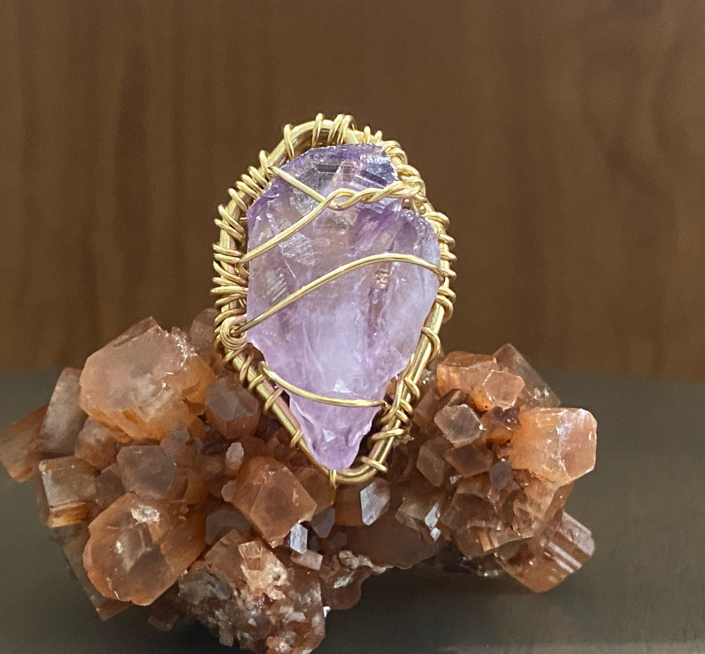 BRONZE+RAW AMETHYST RING