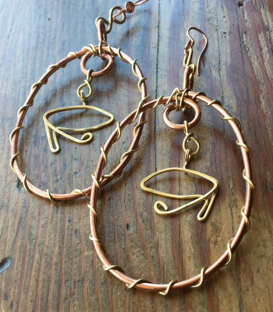 "EYE OF RA" BRONZE+COPPER HOOP EARRINGS