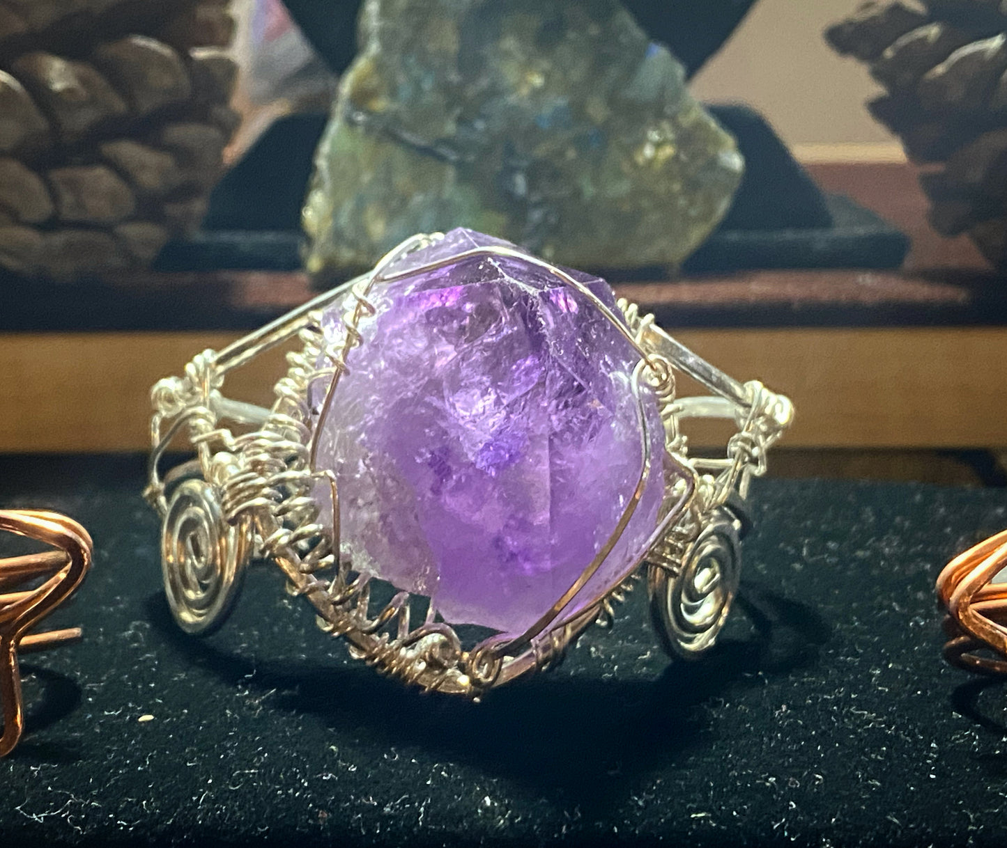 SILVER+AMETHYST DOUBLE SWIRL CUFF BRACELET