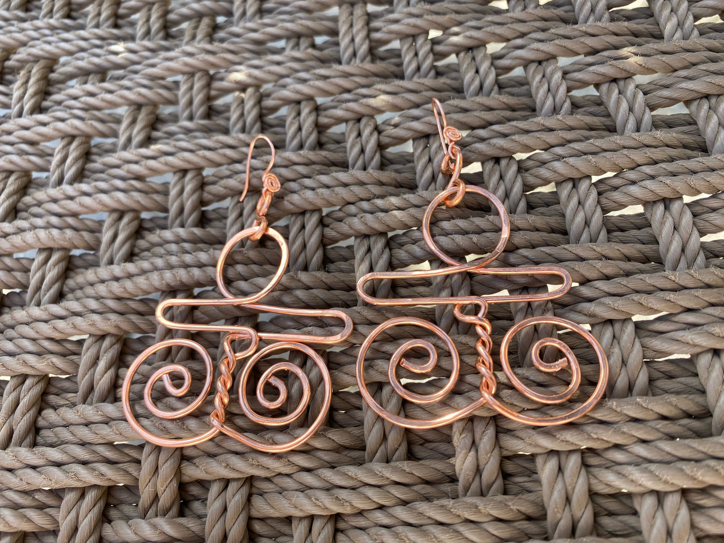 COPPER SWIRL ANKH EARRINGS
