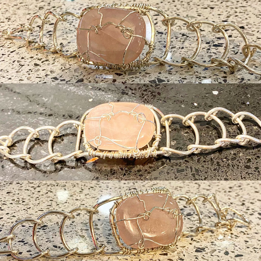 SILVER+ROSE QUARTZ ARCLINK BRACELET