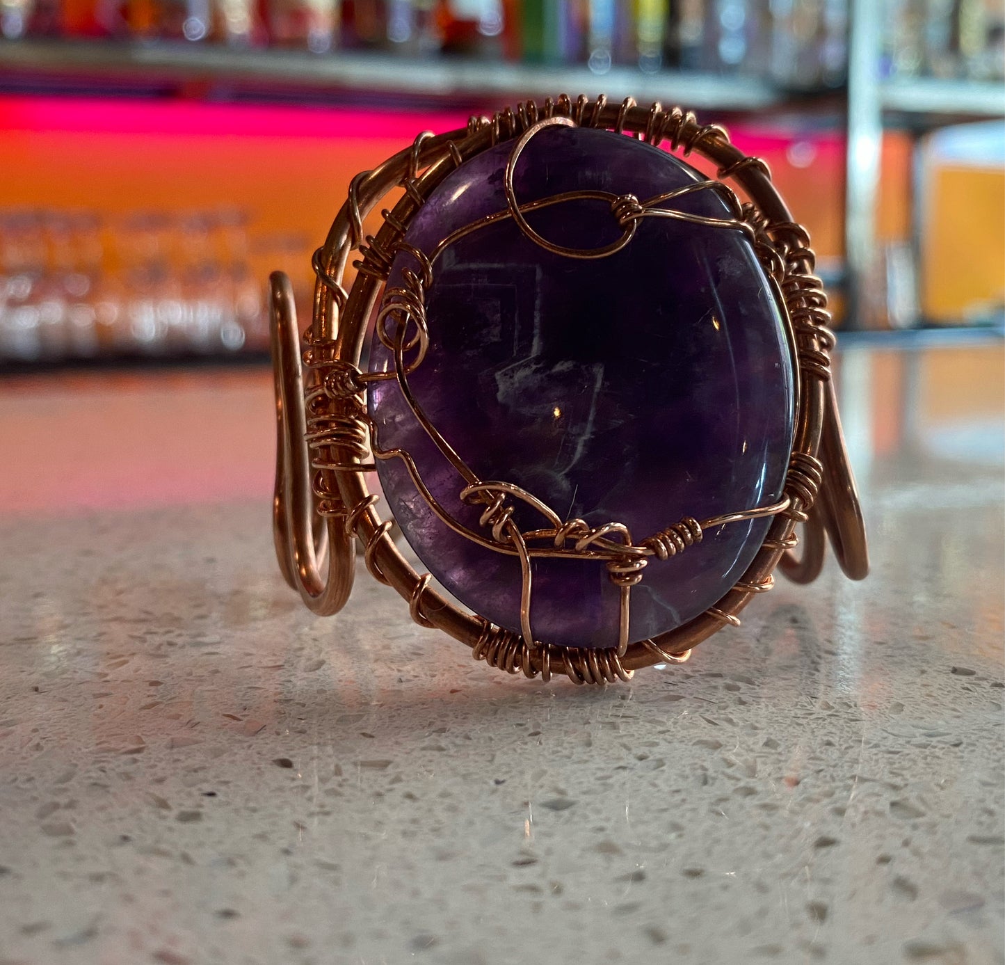 COPPER+AMETHYST THICK WAVE CUFF BRACELET