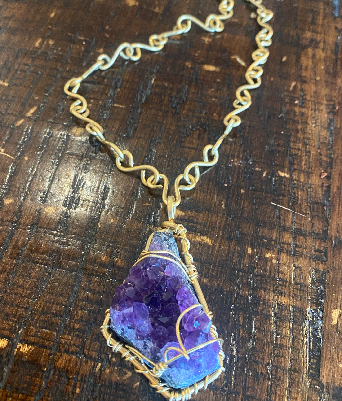 BRONZE+RAW AMETHYST S-LINK NECKLACE