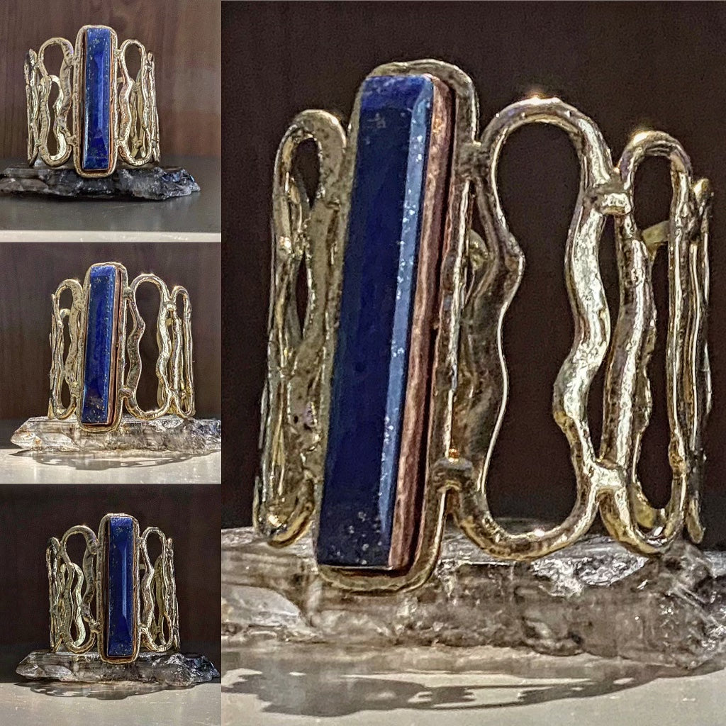 BRASS+COPPER+LAPIS LAZULI CUFF BRACELET