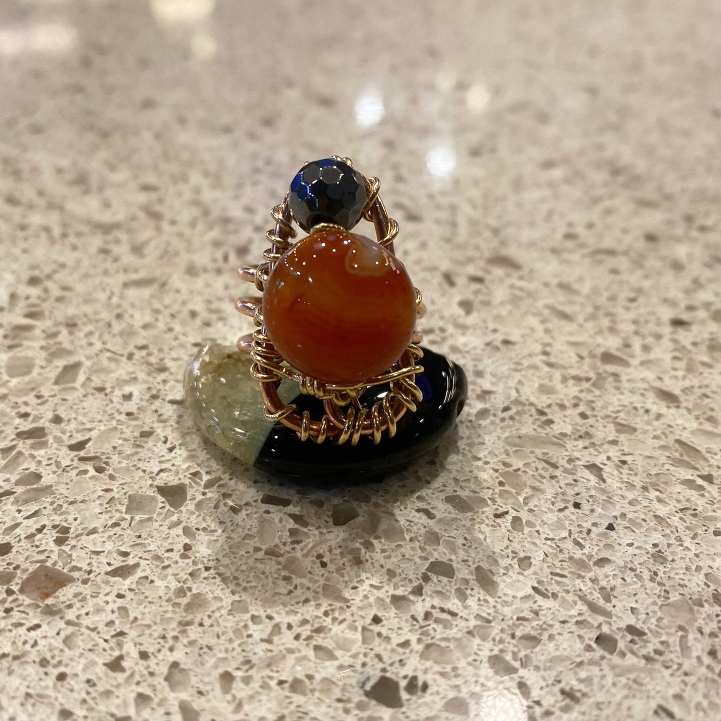 COPPER/BRONZE+ HEMATITE+CARNELIAN RING