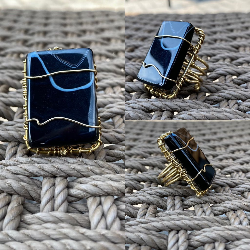 BRONZE+TUXEDO AGATE RING