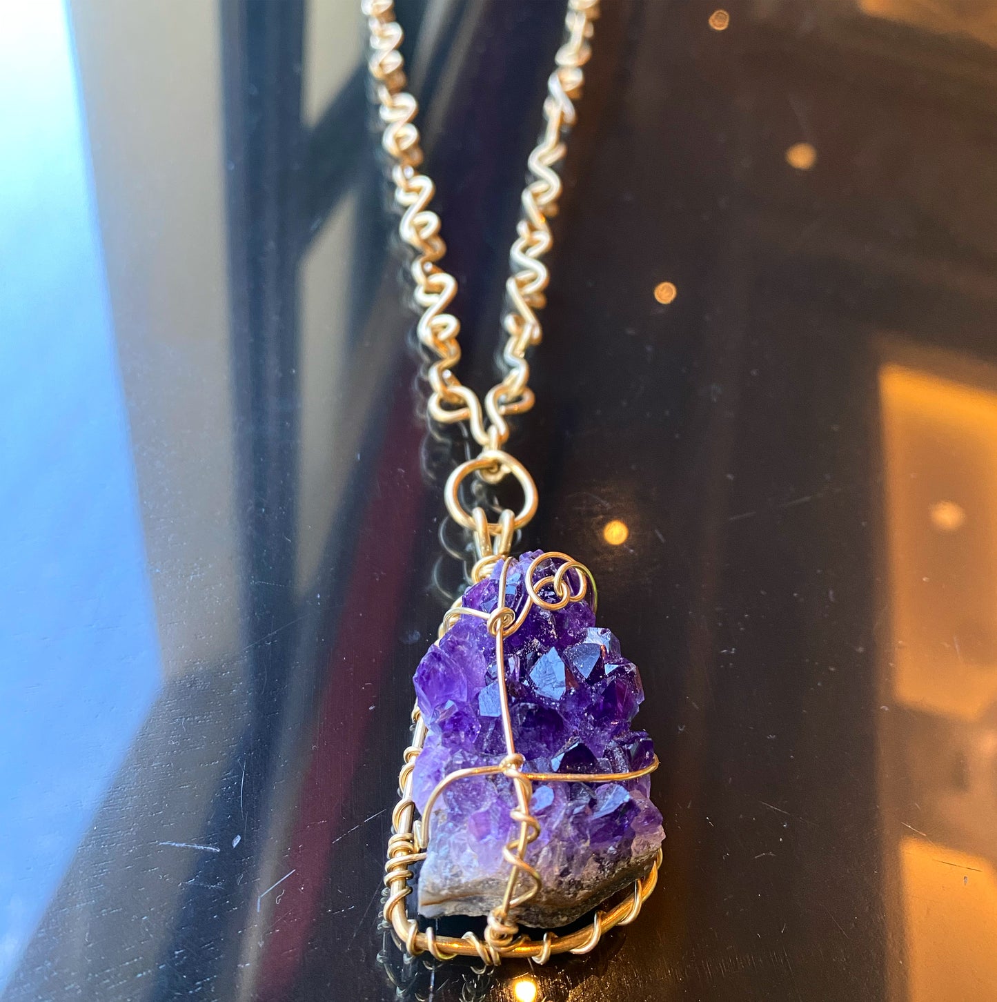 BRONZE+RAW AMETHYST S-LINK NECKLACE