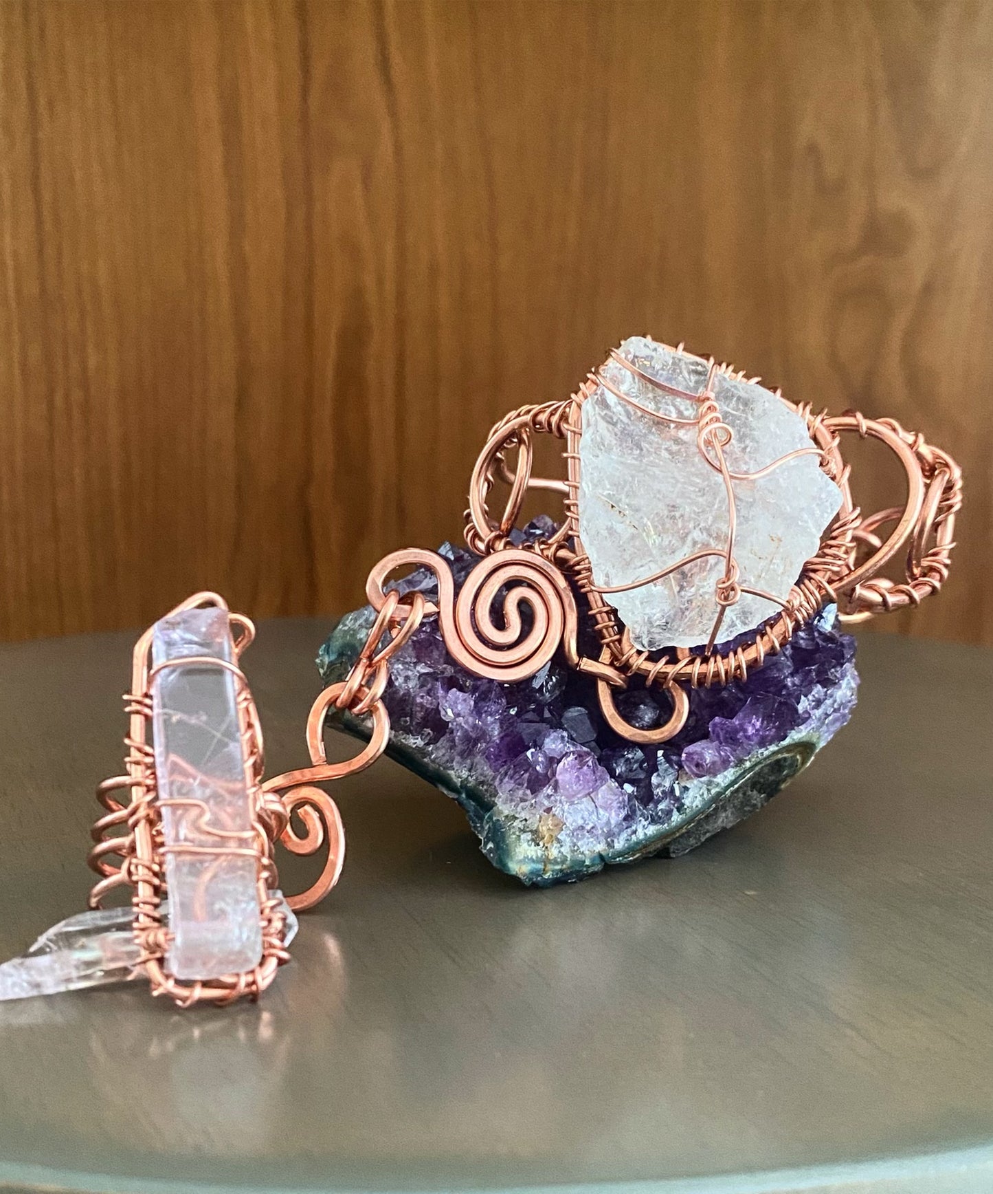 COPPER+QUARTZ+SOFT AMETHYST RING BRACELET