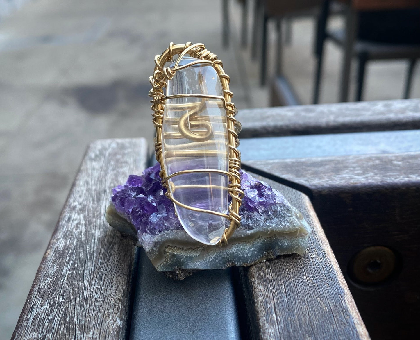 BRONZE+CLEAR QUARTZ RING