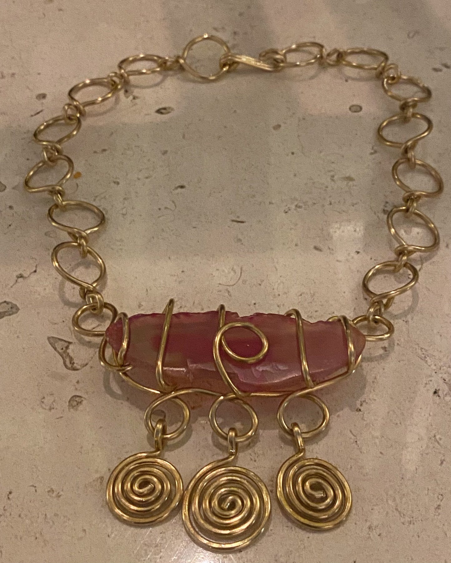 BRONZE+PINK AGATE CHOKER